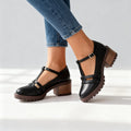 Zapatos de Tacón Bloque T-Strap con Suela Gruesa para Mujer