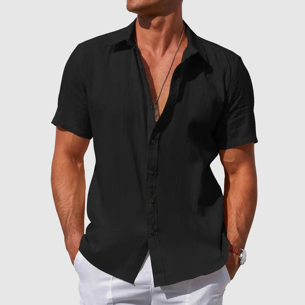 Textura Verano | Camisa de Lino de Manga Corta Hombre Texturizada