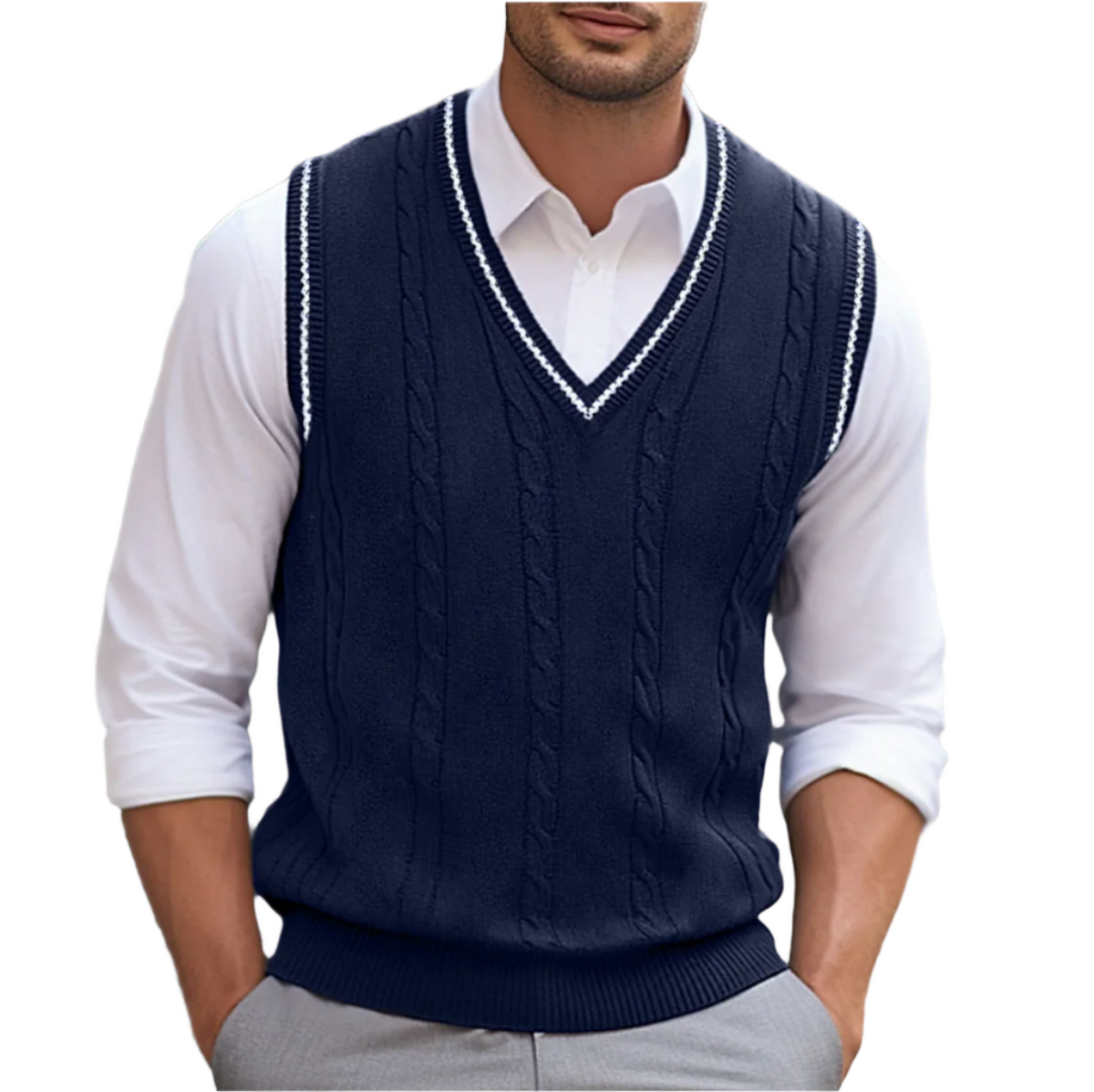 Hugo | Chaleco de Punto Cable Knit Hombre Cuello en V