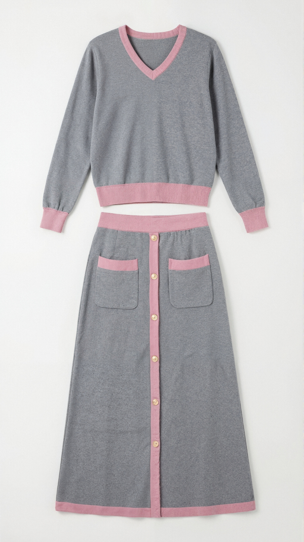 Elena | Conjunto Jersey Cuello en V y Falda Midi Mujer