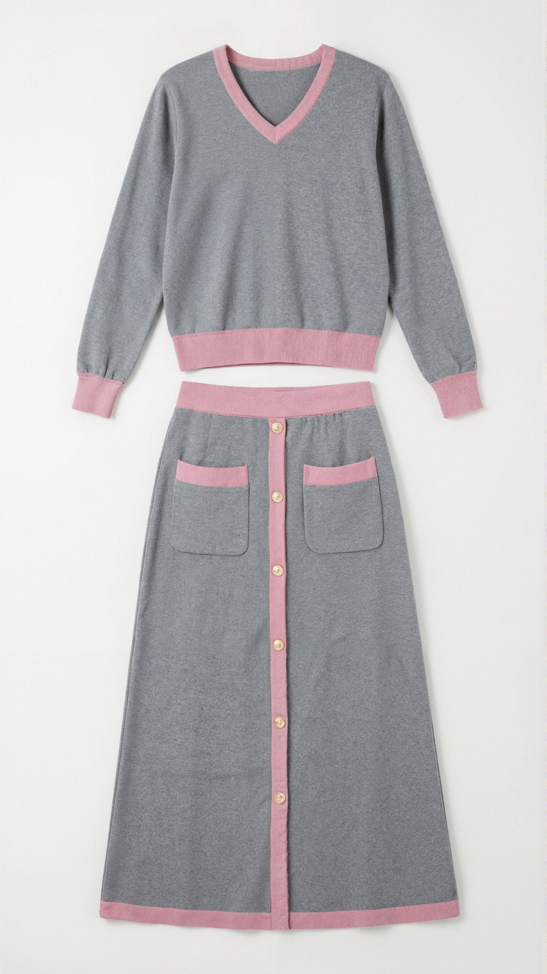Elena | Conjunto Jersey Cuello en V y Falda Midi Mujer