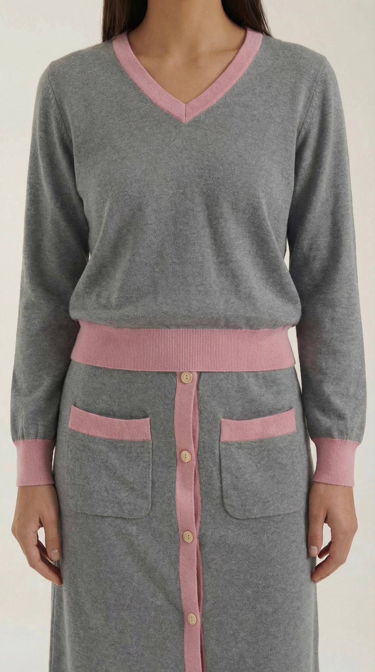 Elena | Conjunto Jersey Cuello en V y Falda Midi Mujer