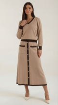 Elena | Conjunto Jersey Cuello en V y Falda Midi Mujer