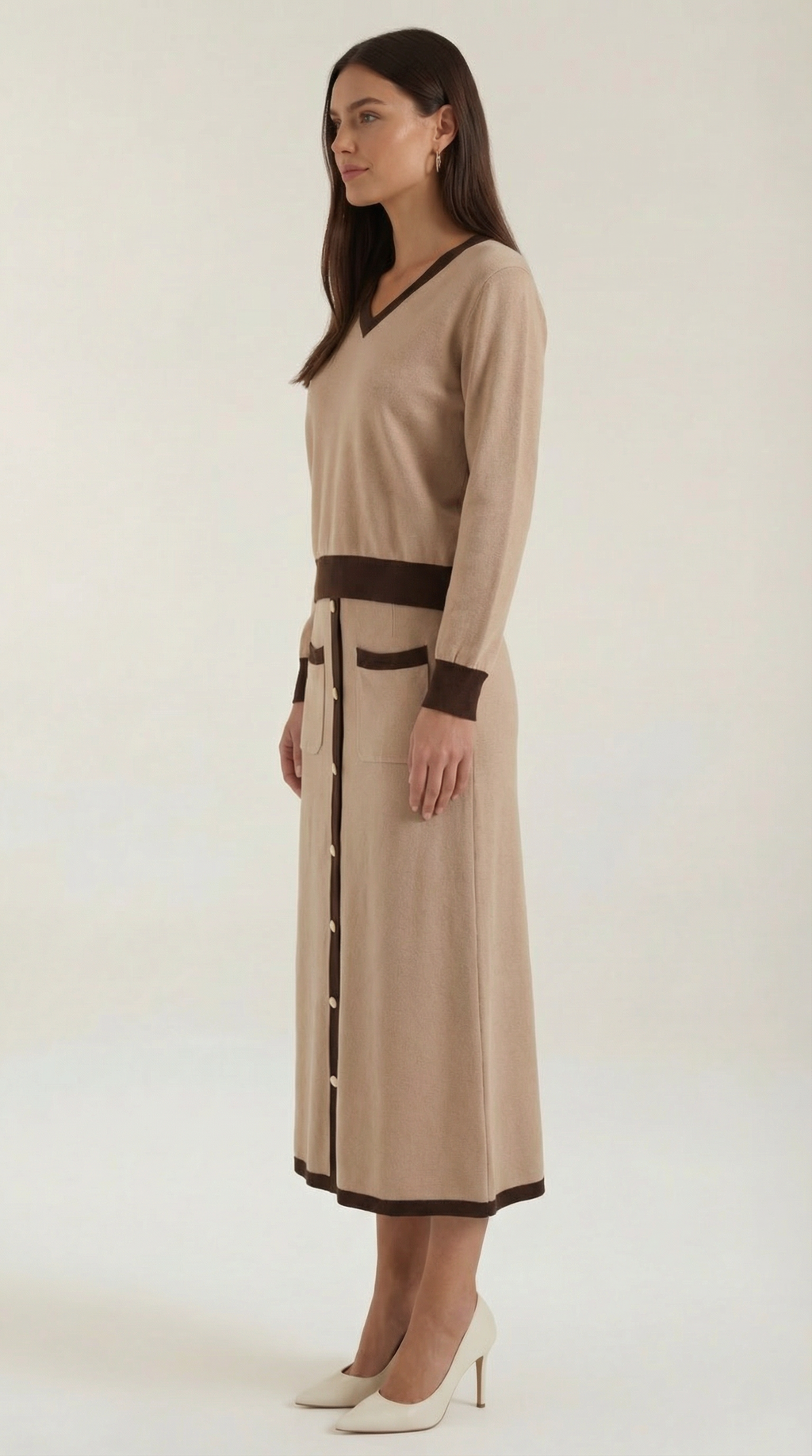 Elena | Conjunto Jersey Cuello en V y Falda Midi Mujer