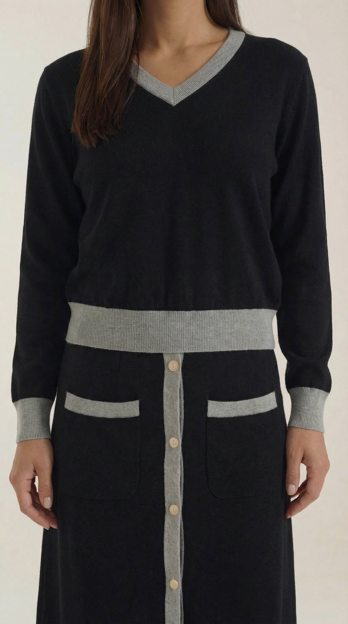 Elena | Conjunto Jersey Cuello en V y Falda Midi Mujer