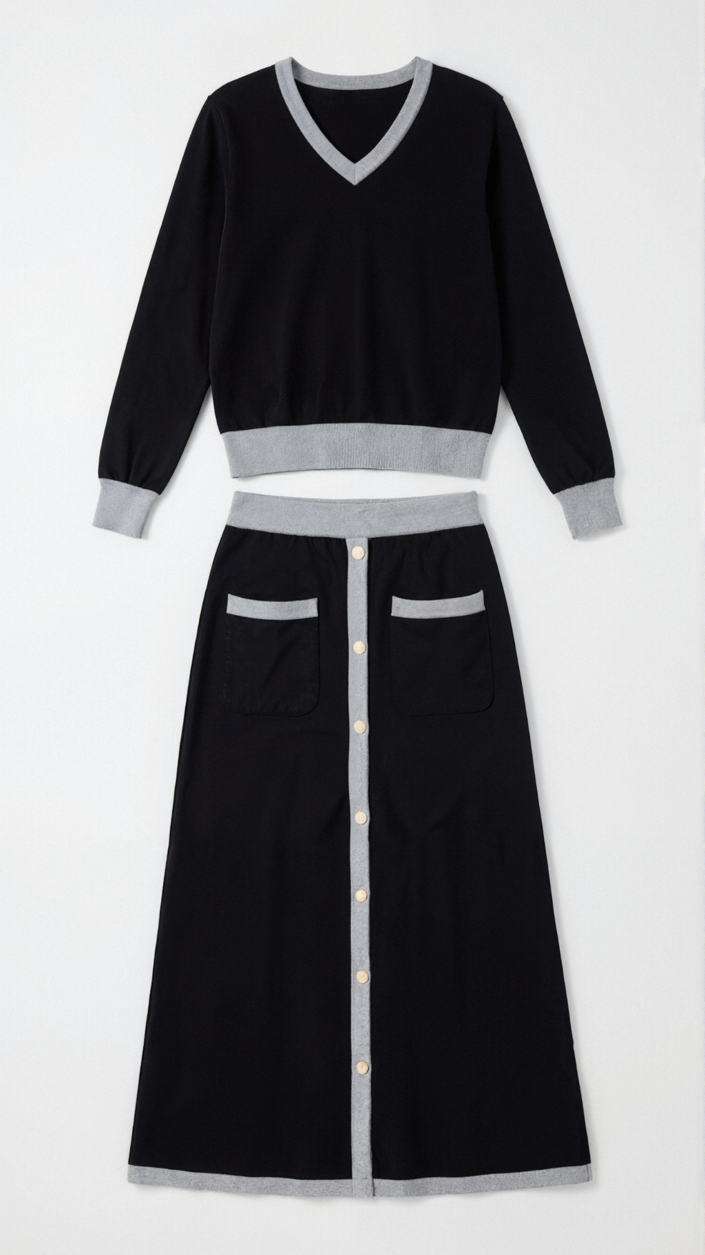 Elena | Conjunto Jersey Cuello en V y Falda Midi Mujer