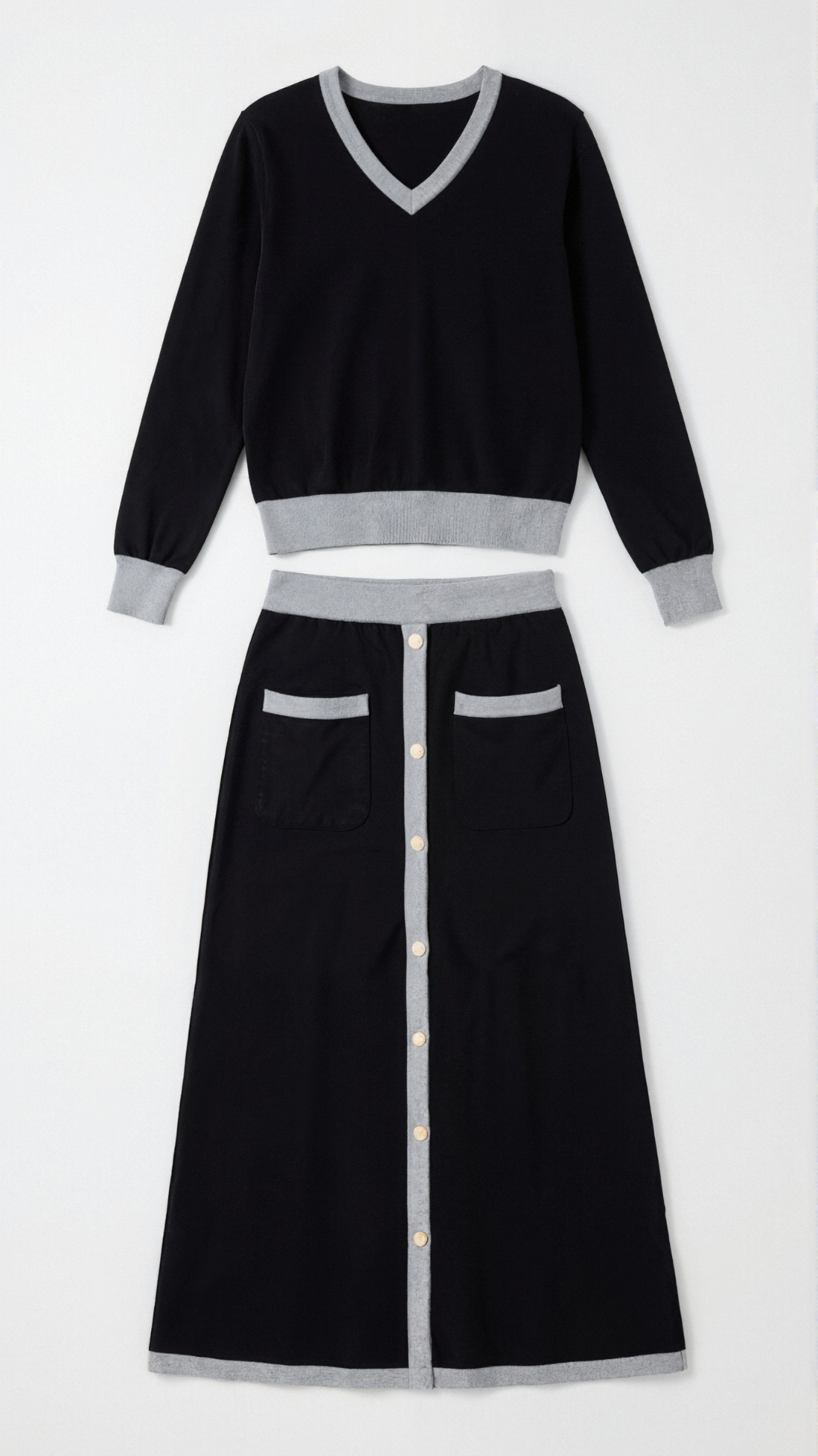 Elena | Conjunto Jersey Cuello en V y Falda Midi Mujer