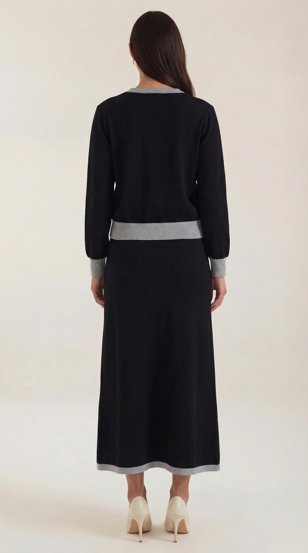 Elena | Conjunto Jersey Cuello en V y Falda Midi Mujer