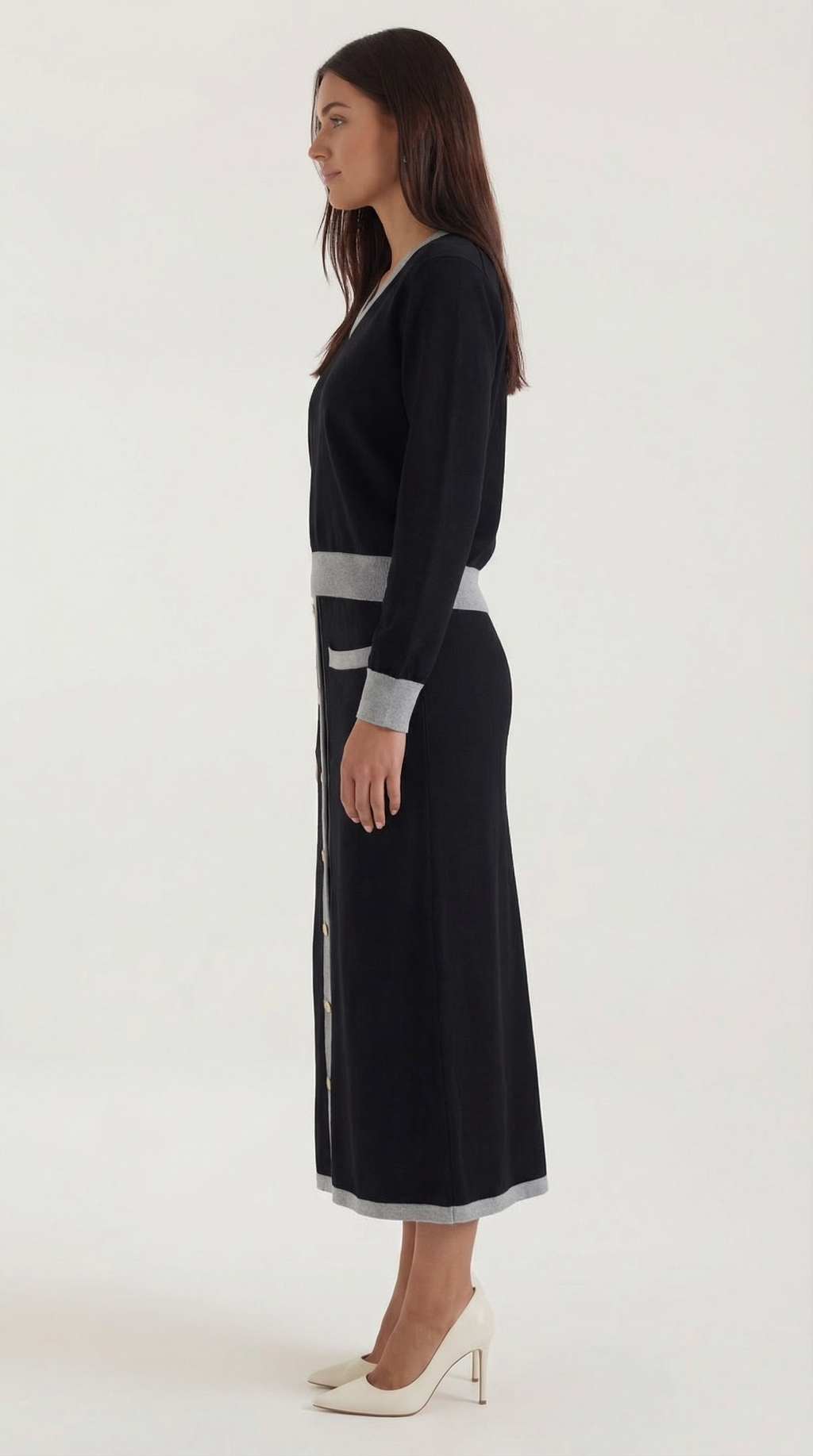 Elena | Conjunto Jersey Cuello en V y Falda Midi Mujer