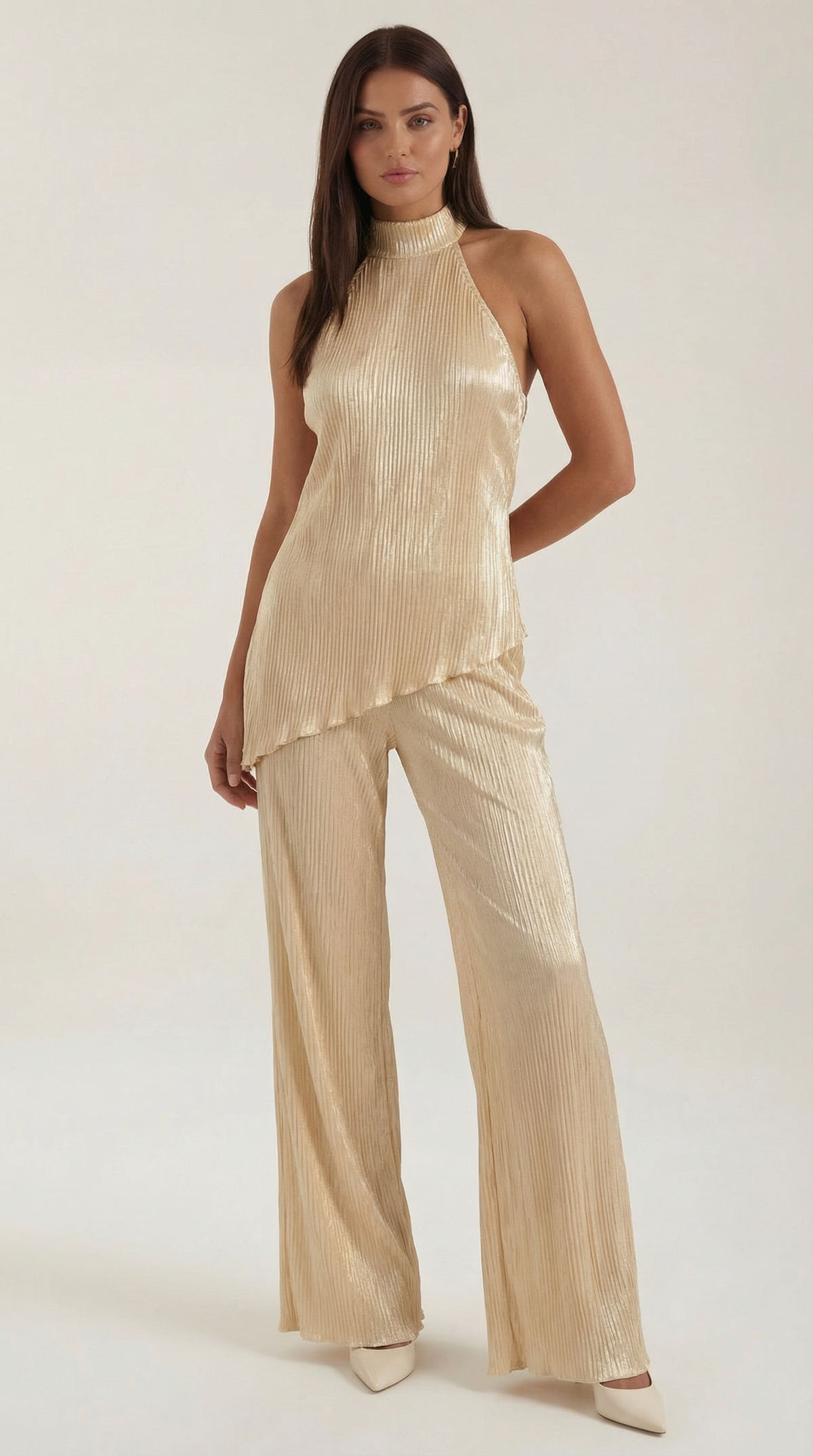 Ainhoa | Conjunto Top Halter y Pantalón Crema Mujer