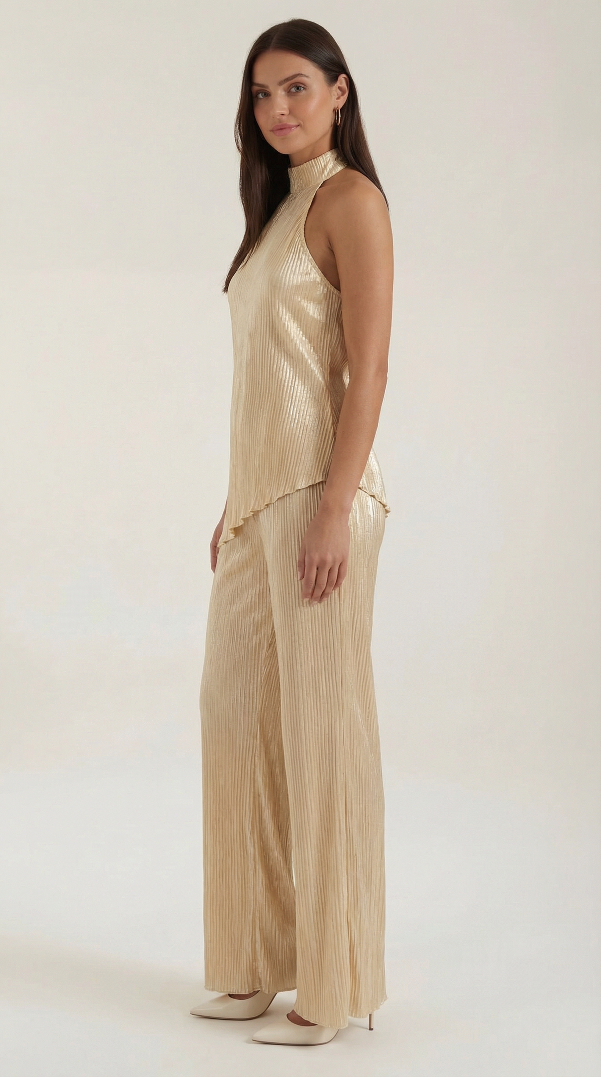 Ainhoa | Conjunto Top Halter y Pantalón Crema Mujer