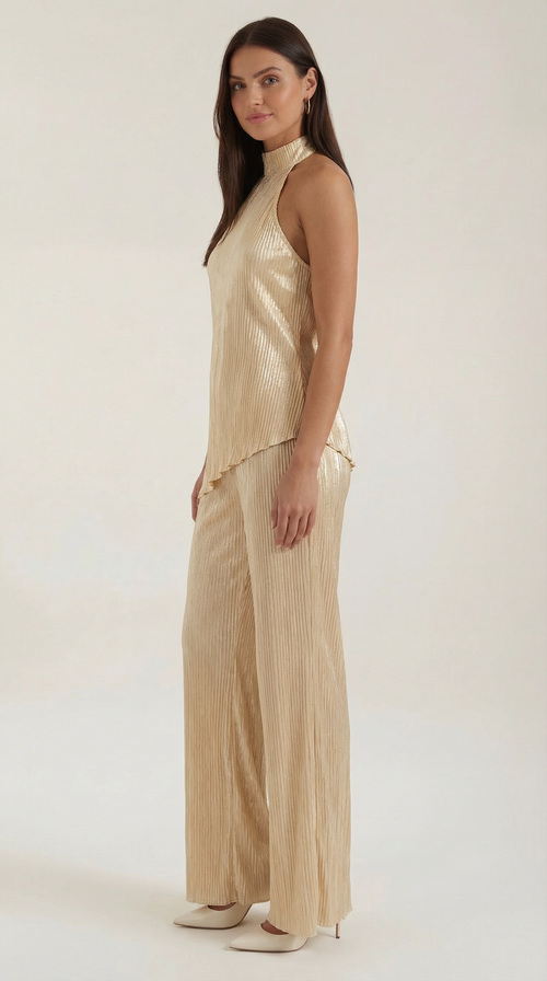 Ainhoa | Conjunto Top Halter y Pantalón Crema Mujer