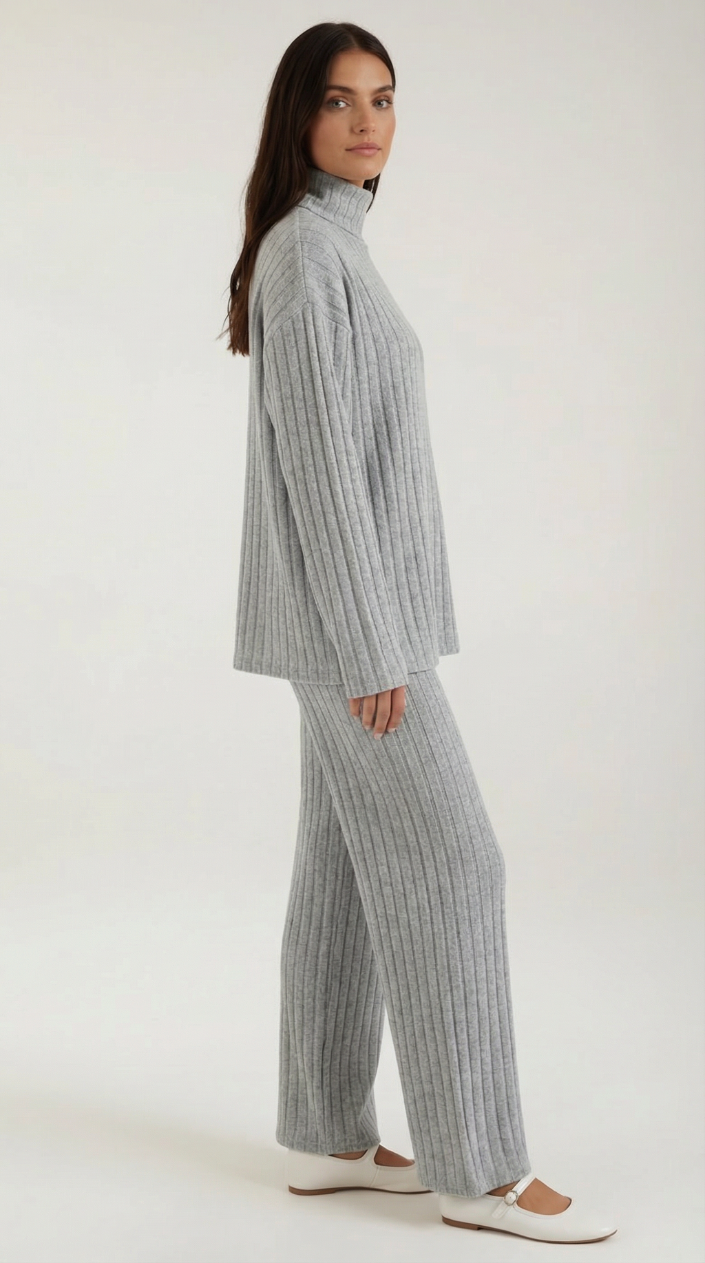 Irene | Conjunto Lounge Punto Canalé Gris Mujer