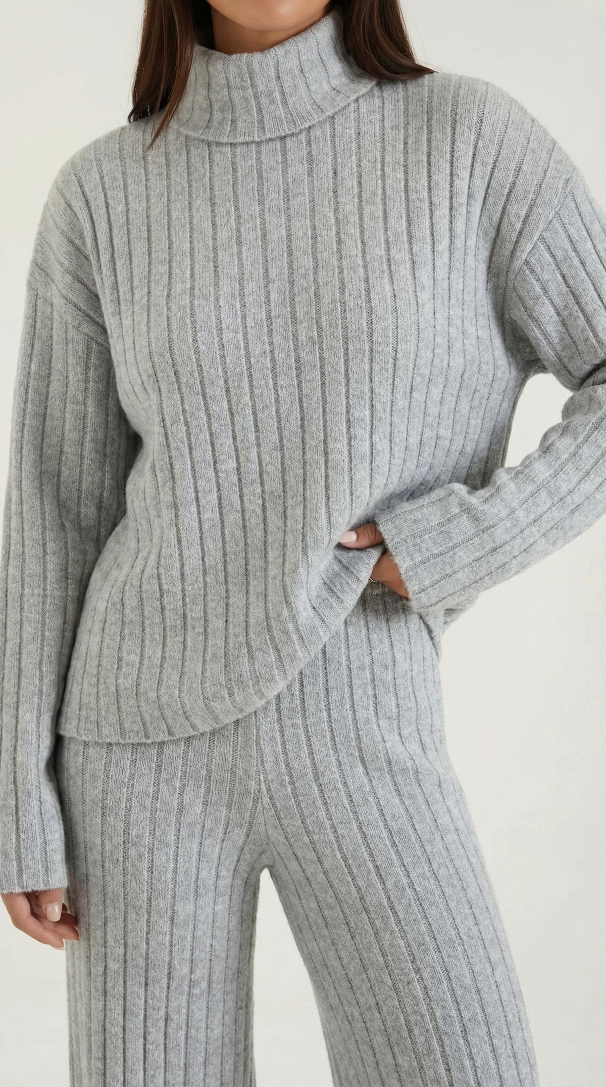Irene | Conjunto Lounge Punto Canalé Gris Mujer