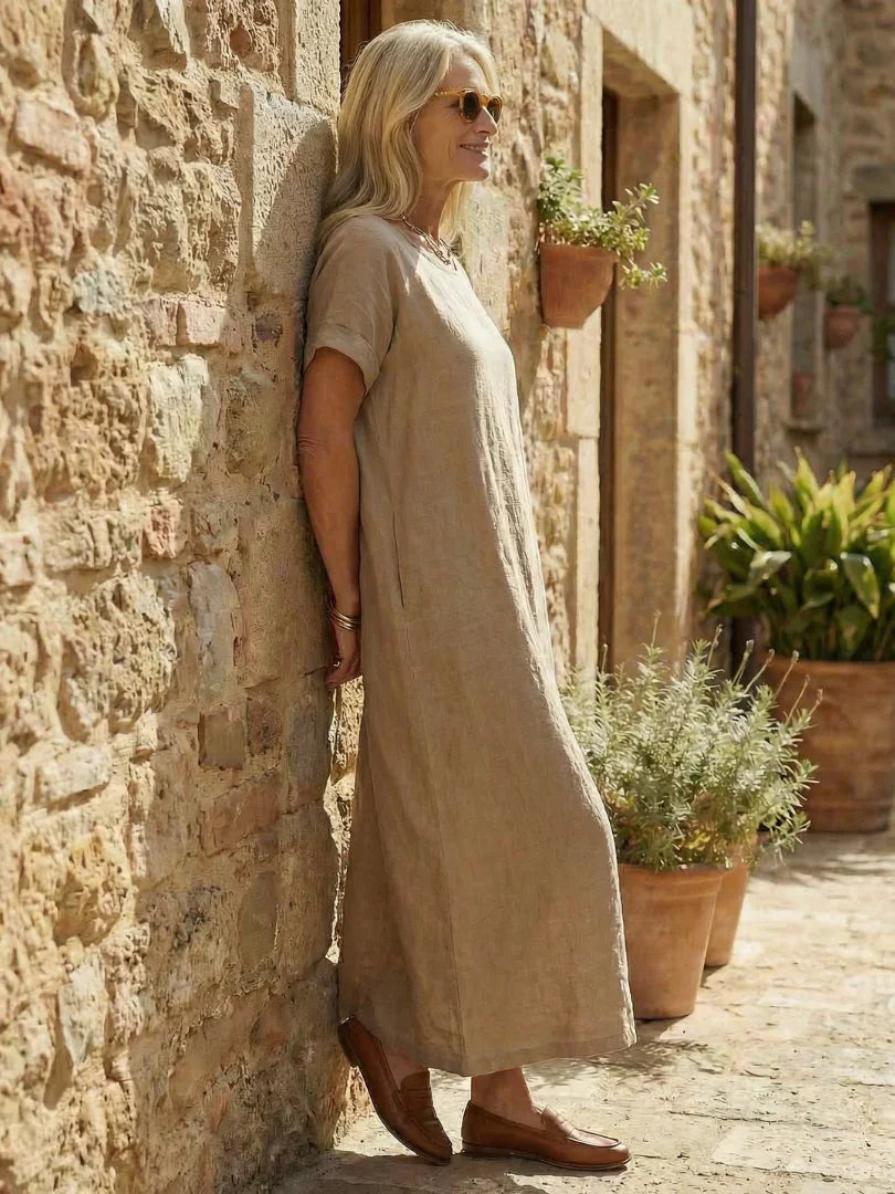 Vestido de Lino Largo Fluido para Mujer