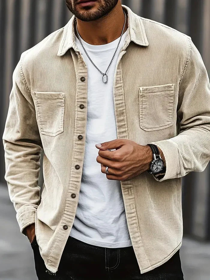 Pana Oversize | Camisa de Pana Oversize Hombre Manga Larga Bolsillos