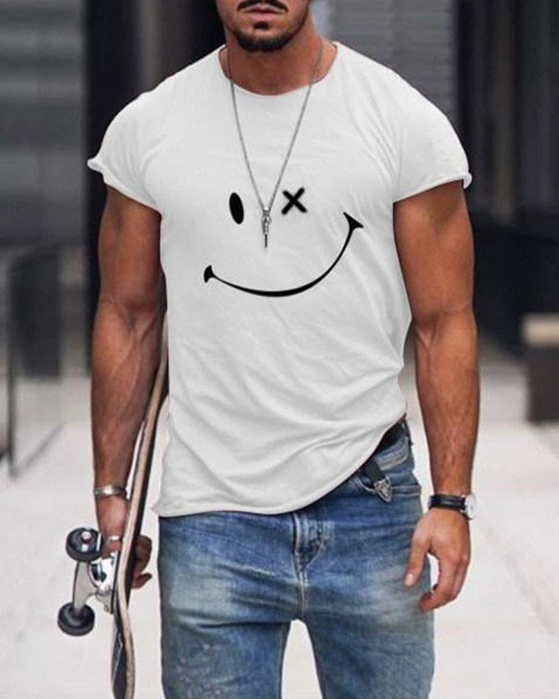 Retro Smiley | Camiseta con Logo Retro Hombre Manga Corta Cuello Redondo