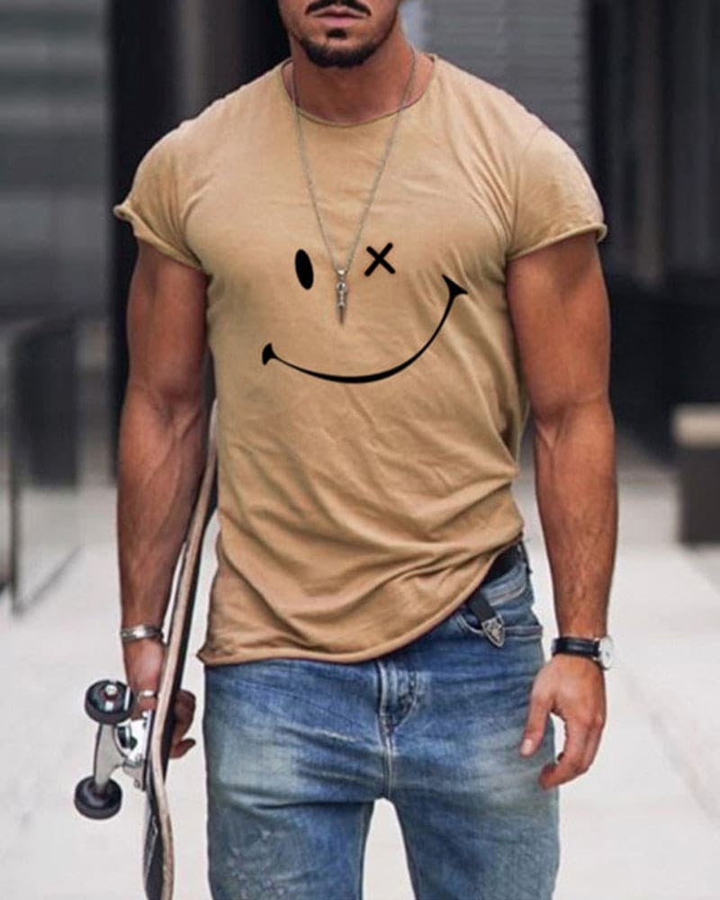 Retro Smiley | Camiseta con Logo Retro Hombre Manga Corta Cuello Redondo
