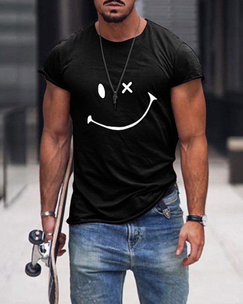 Retro Smiley | Camiseta con Logo Retro Hombre Manga Corta Cuello Redondo