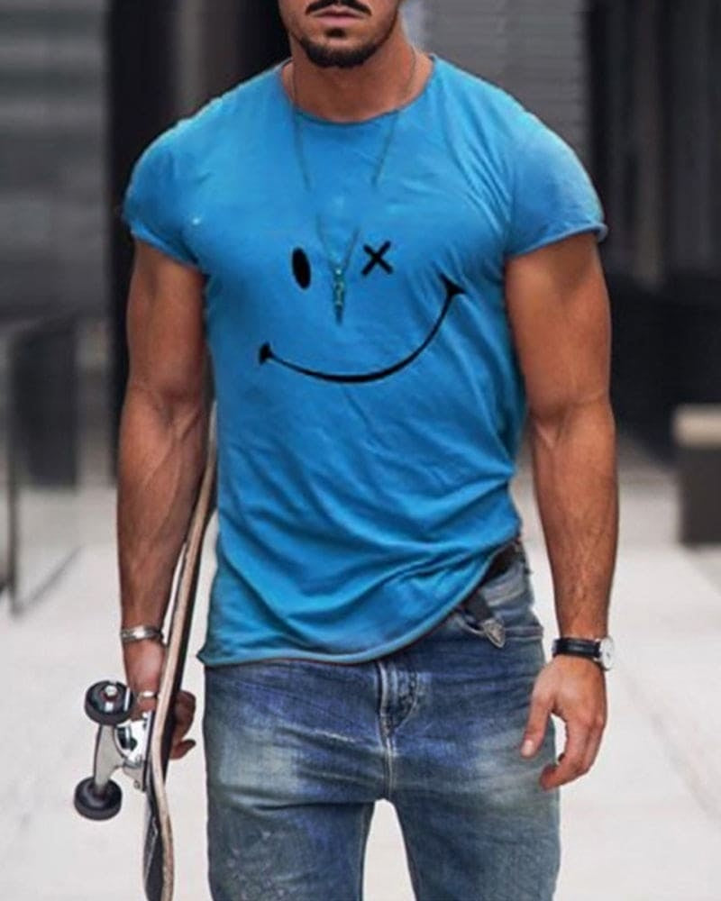 Retro Smiley | Camiseta con Logo Retro Hombre Manga Corta Cuello Redondo