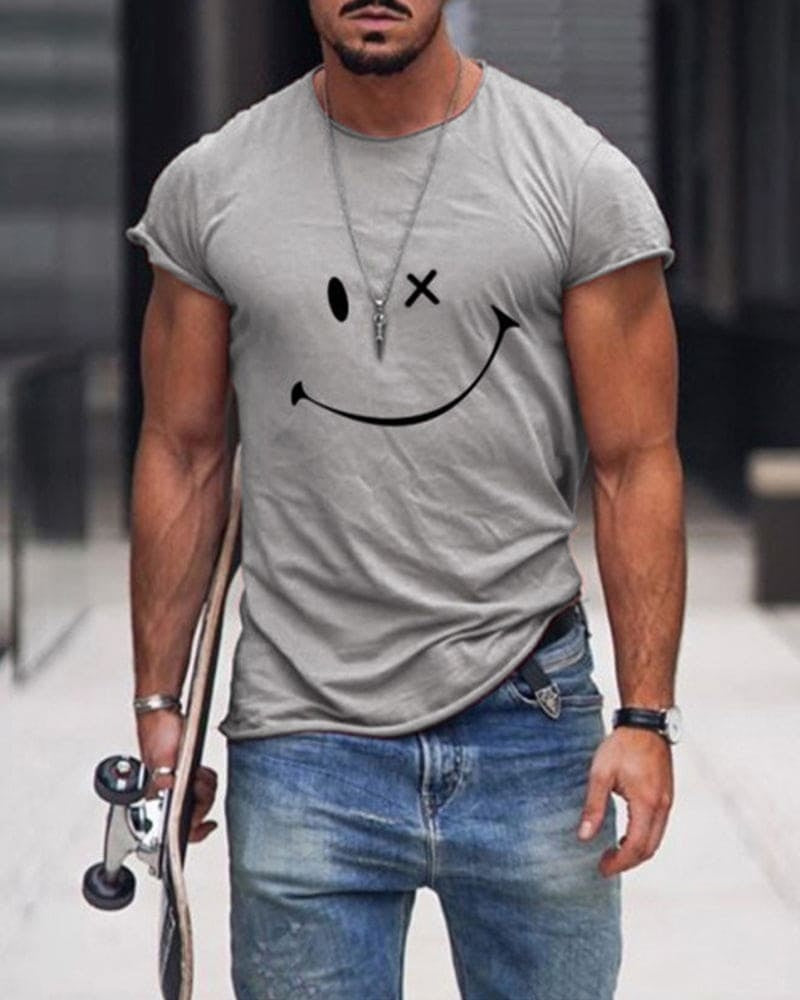 Retro Smiley | Camiseta con Logo Retro Hombre Manga Corta Cuello Redondo