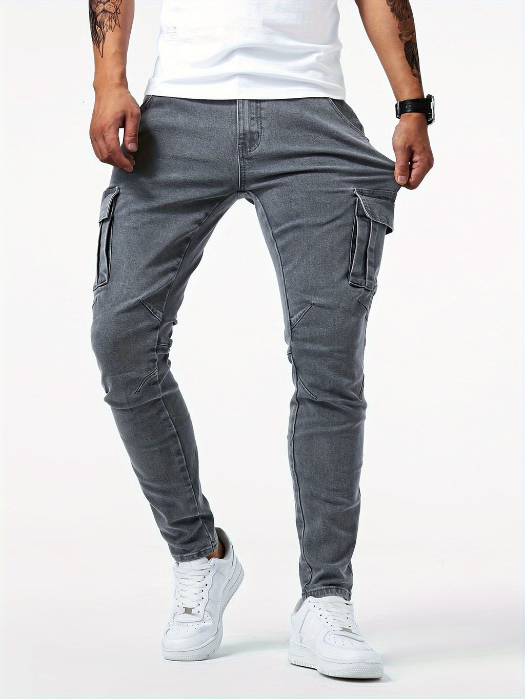 Jeans Cargo Slim con Bolsillos Laterales para Hombre