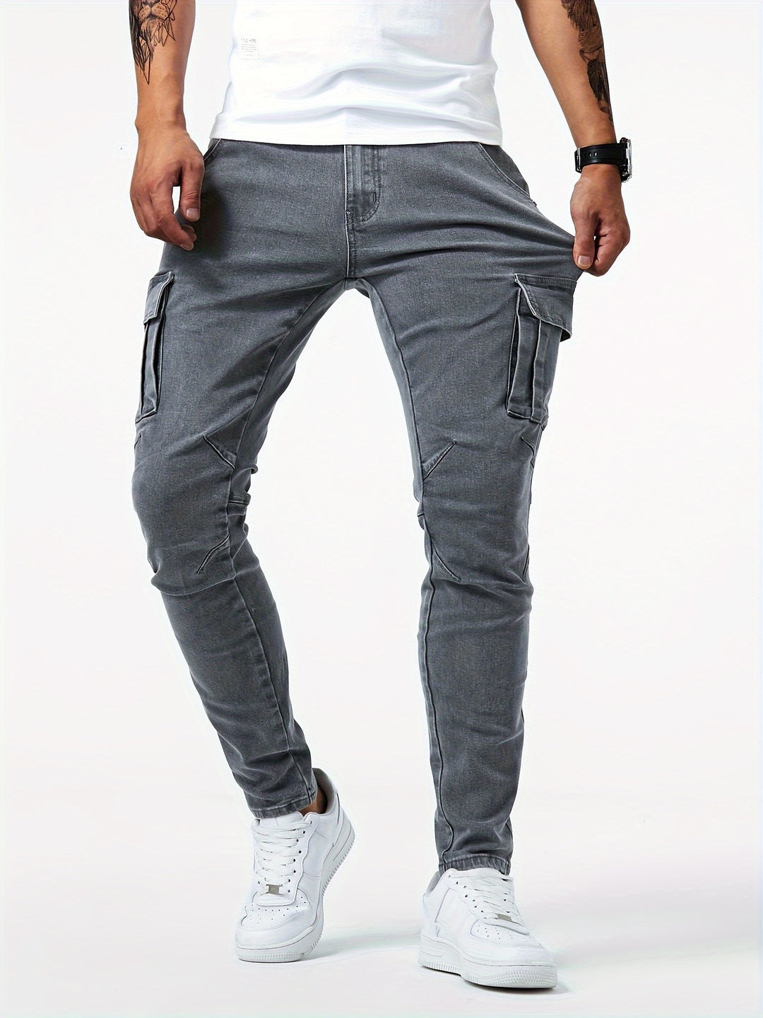 Jeans Cargo Slim con Bolsillos Laterales para Hombre