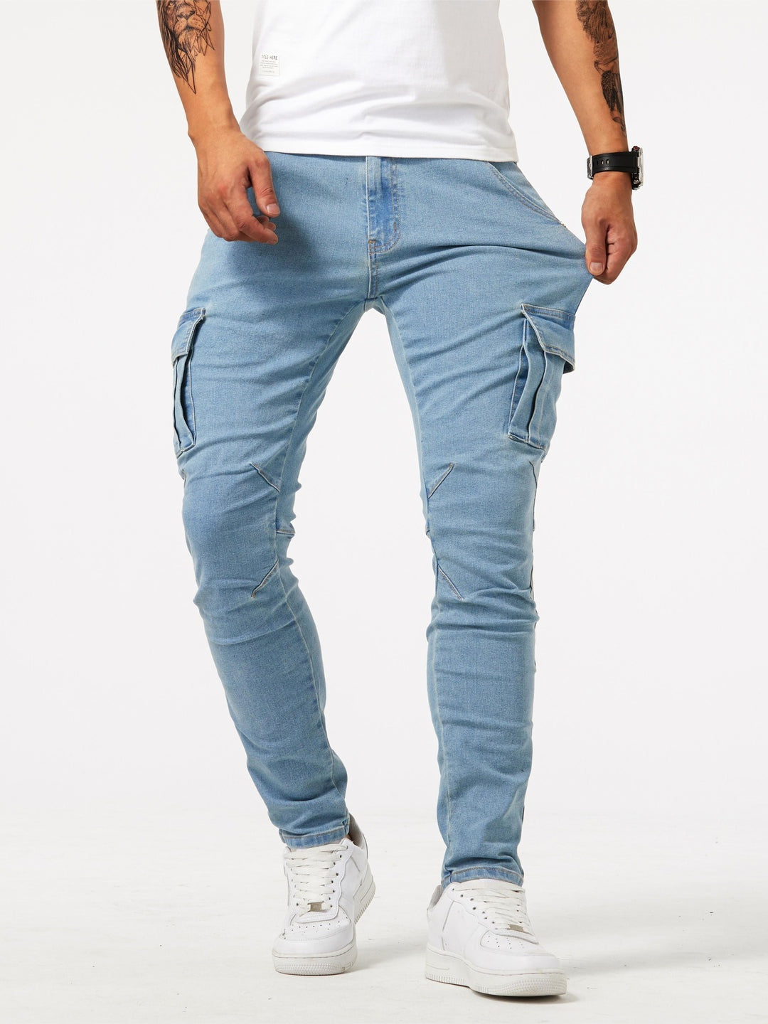 Jeans Cargo Slim con Bolsillos Laterales para Hombre