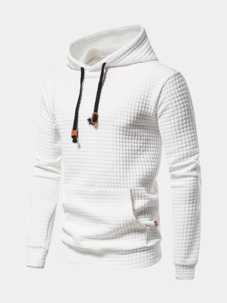 Sudadera con Capucha Textura de Cuadros y Bolsillo Canguro para Hombre
