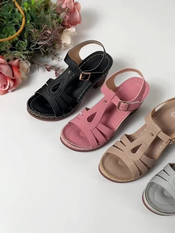 Sandalias de Tacón Bloque con Hebilla Ajustable para Mujer