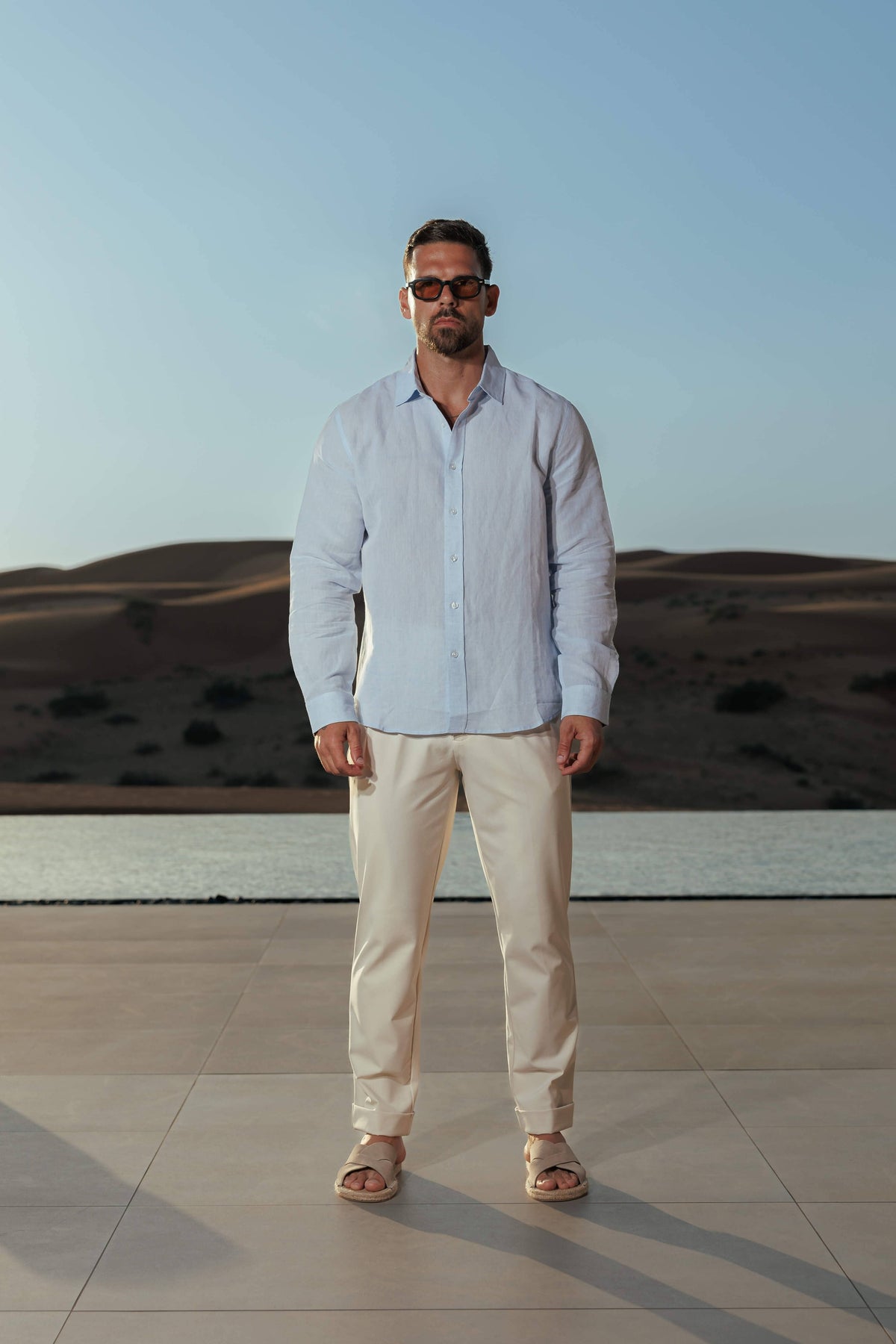 Clásico Lino | Camisa de Lino de Manga Larga Hombre Cuello Clásico