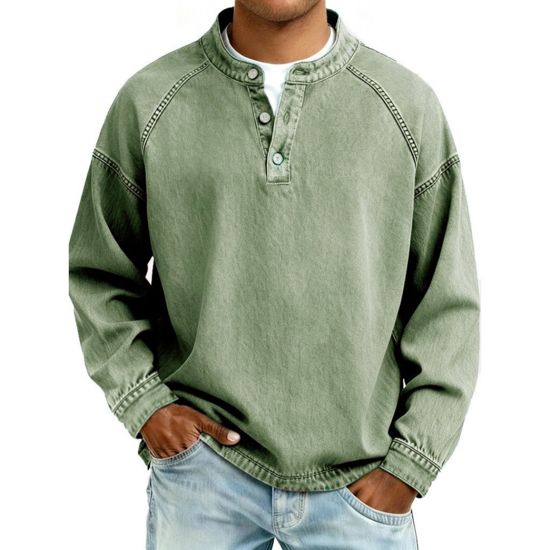 Vaquera Henley | Camisa Vaquera Henley de Manga Larga Hombre Oversize