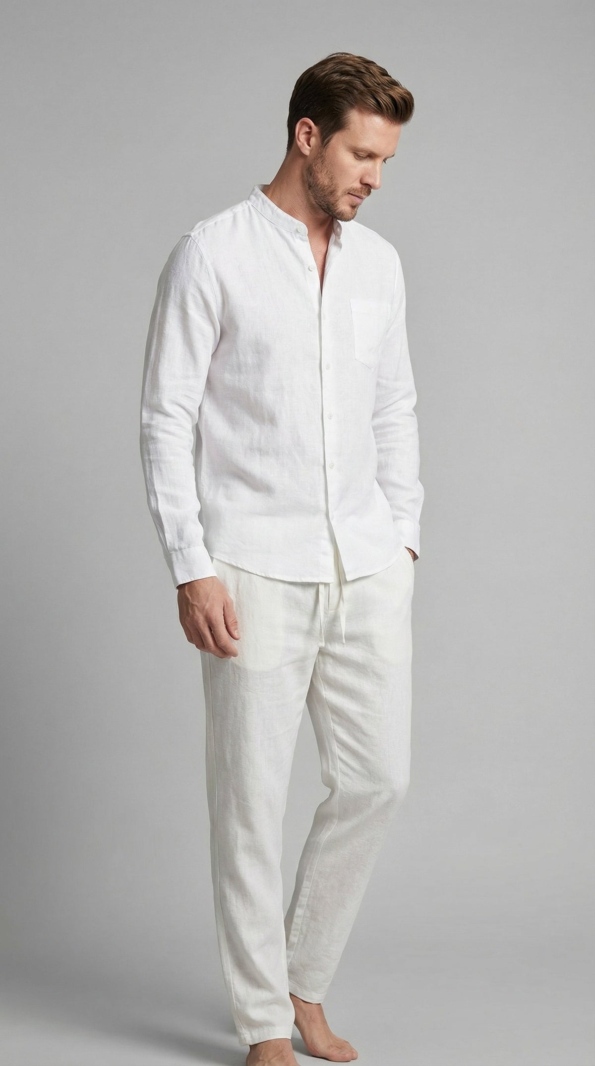 Conjunto de Lino Manga Larga Camisa y Pantalón Hombre