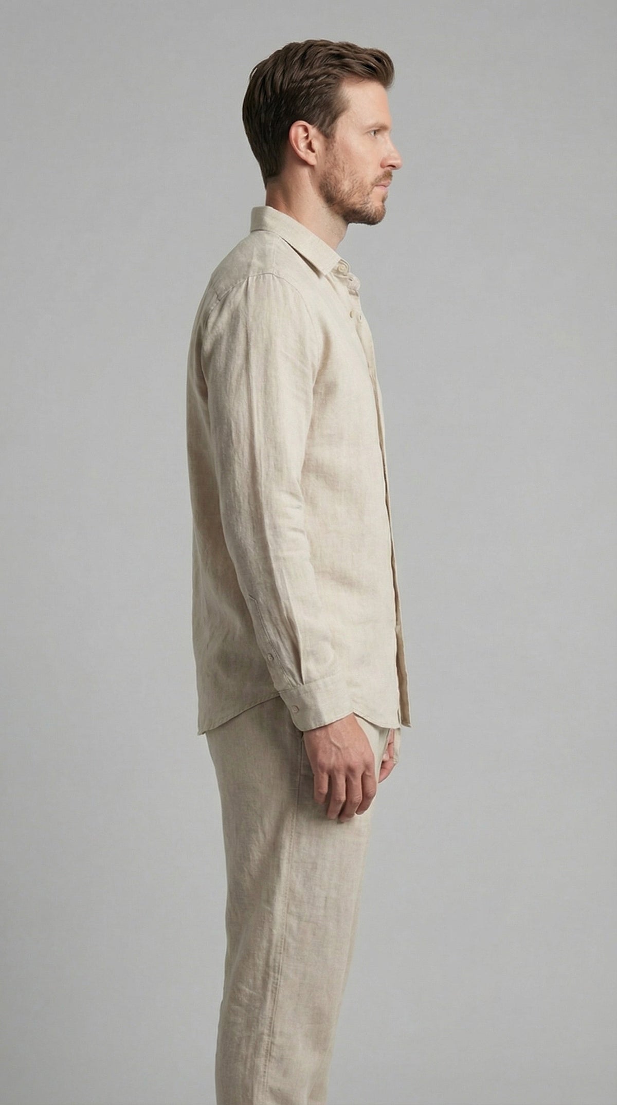 Conjunto de Lino Manga Larga Camisa y Pantalón Hombre