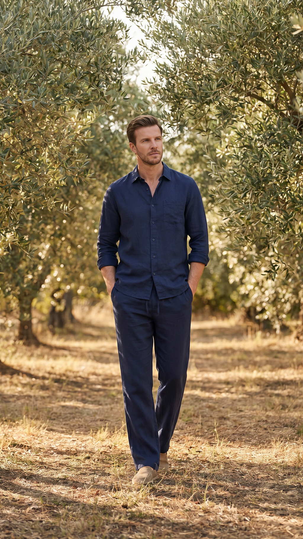 Conjunto de Lino Manga Larga Camisa y Pantalón Hombre