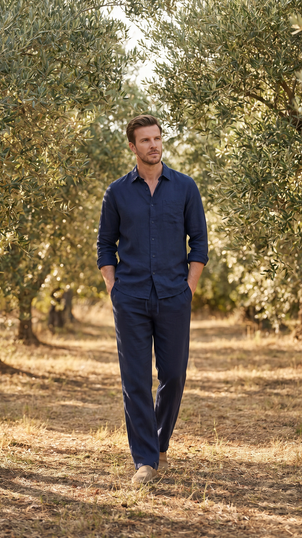 Conjunto de Lino Manga Larga Camisa y Pantalón Hombre