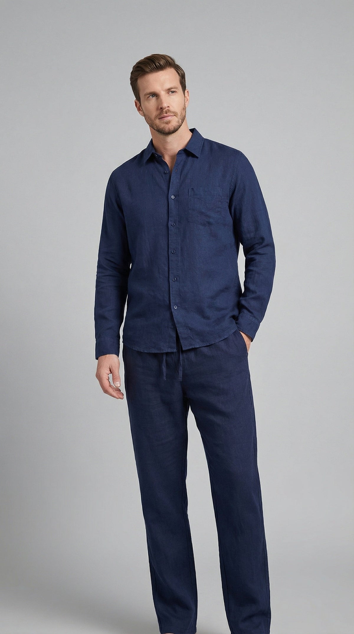 Conjunto de Lino Manga Larga Camisa y Pantalón Hombre