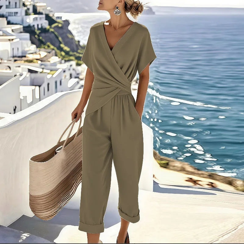 Sofía | Mono Largo Casual con Escote Cruzado Mujer Manga Corta