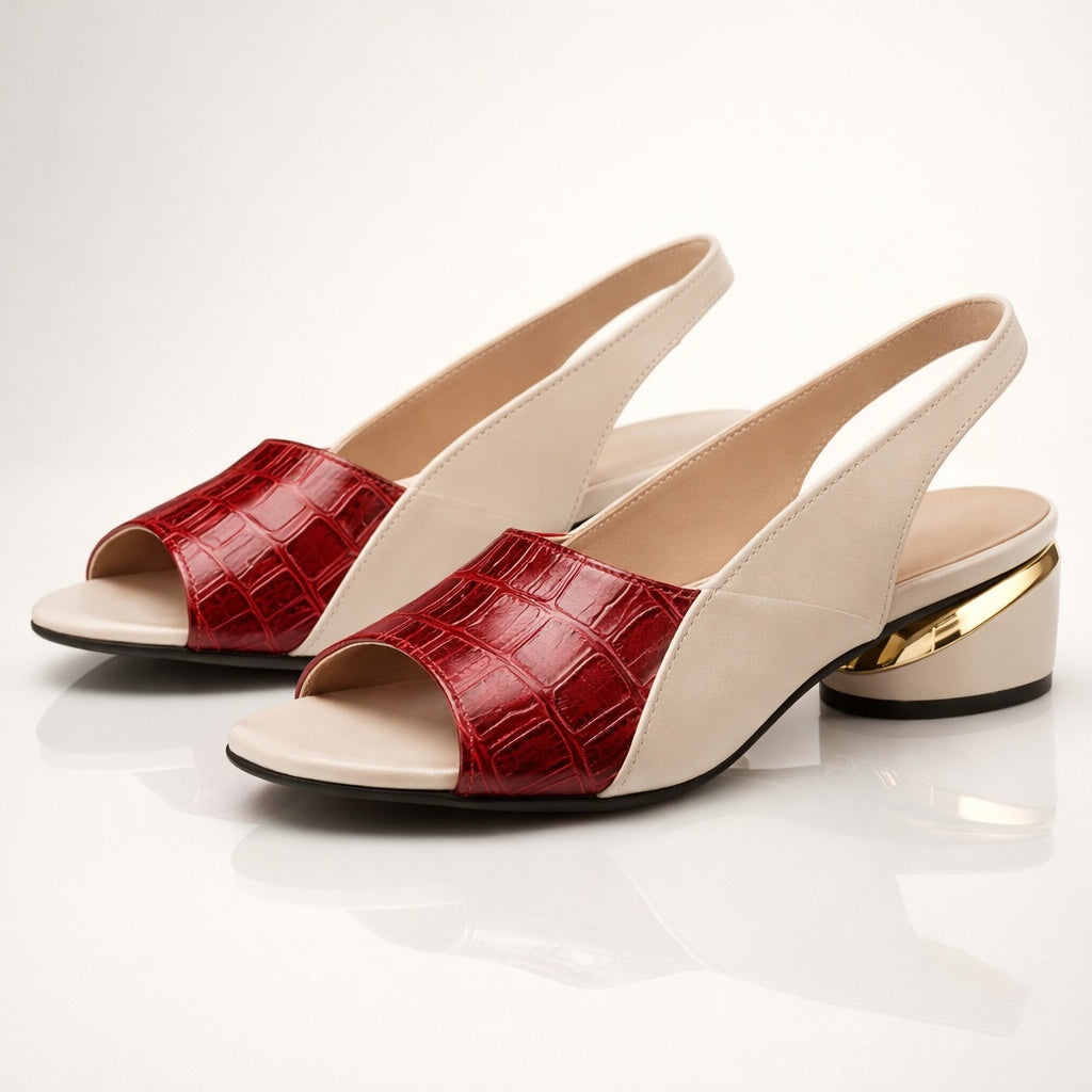 Sandalias de Tacón Slingback Estampado Cocodrilo para Mujer