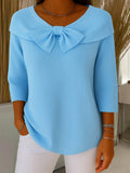 Bardot Chic | Top de Punto con Lazo Mujer Manga 3/4 Cuello Bardot