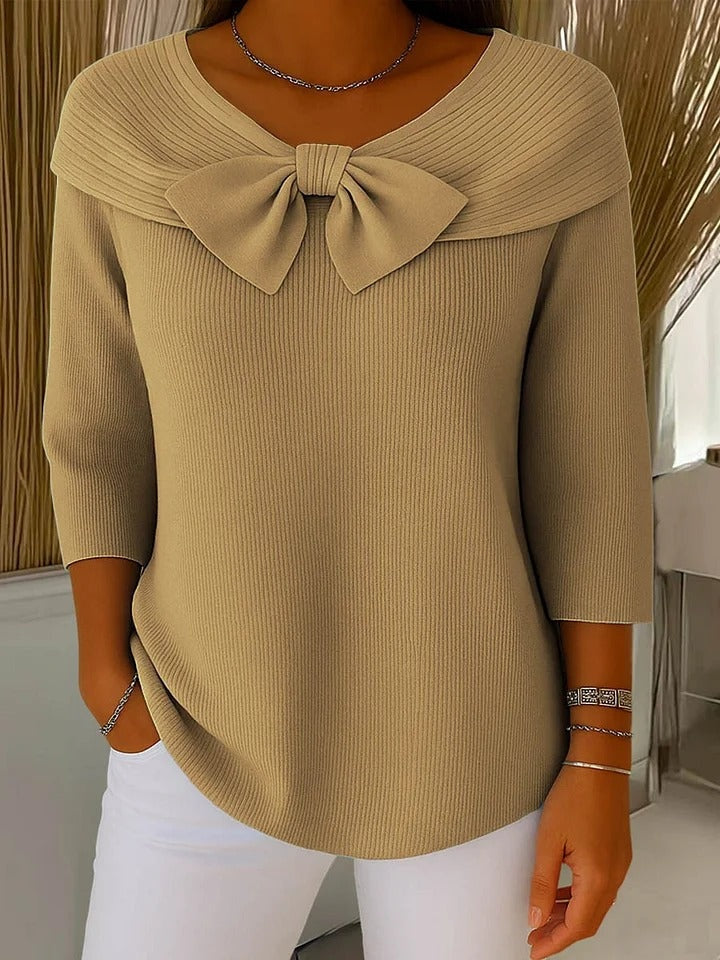 Bardot Chic | Top de Punto con Lazo Mujer Manga 3/4 Cuello Bardot