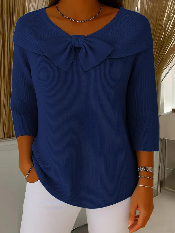 Bardot Chic | Top de Punto con Lazo Mujer Manga 3/4 Cuello Bardot