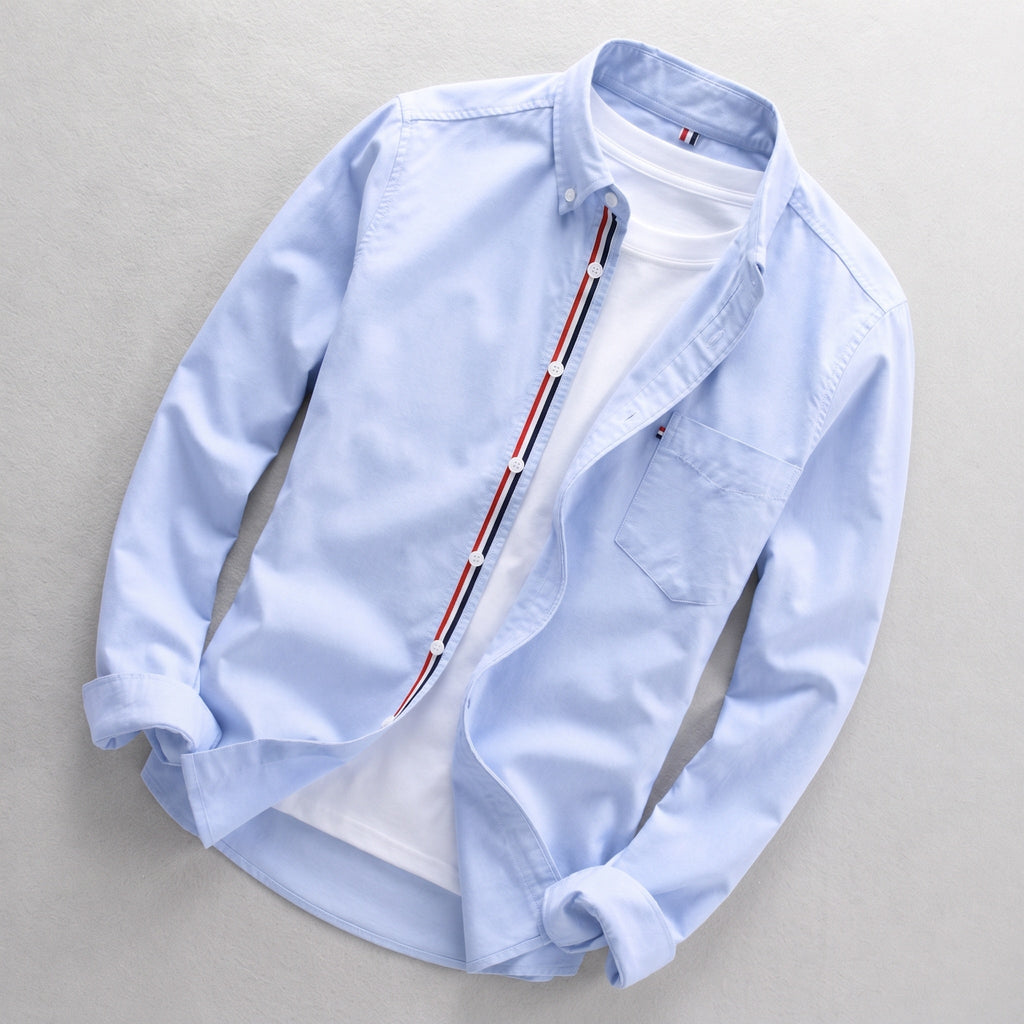 Oxford Tricolor | Camisa de Manga Larga Hombre Oxford Botones Detalle Tricolor