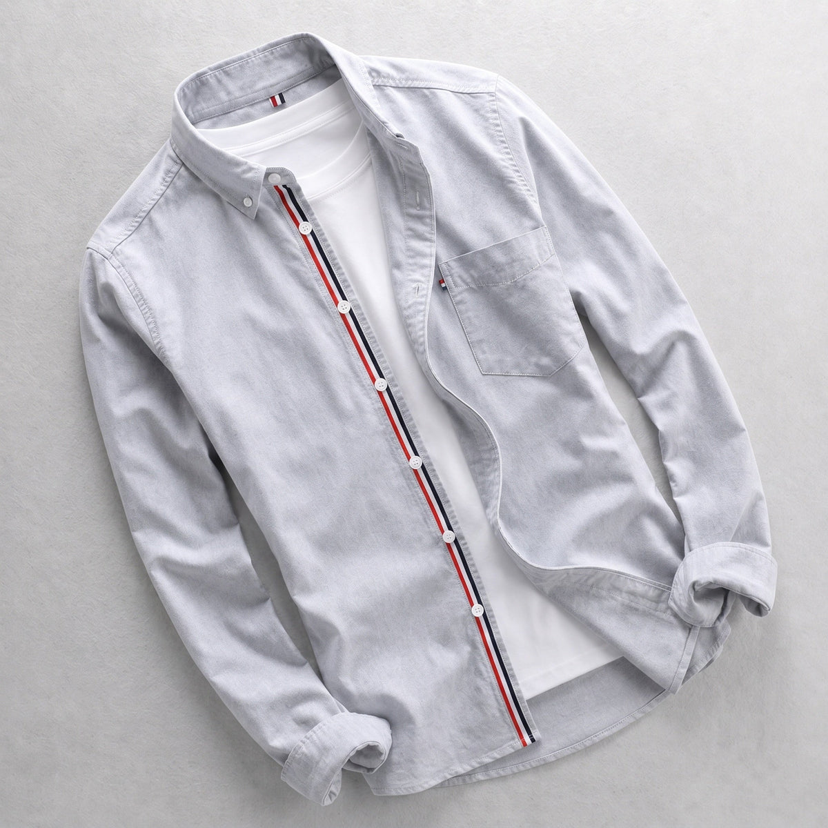Oxford Tricolor | Camisa de Manga Larga Hombre Oxford Botones Detalle Tricolor