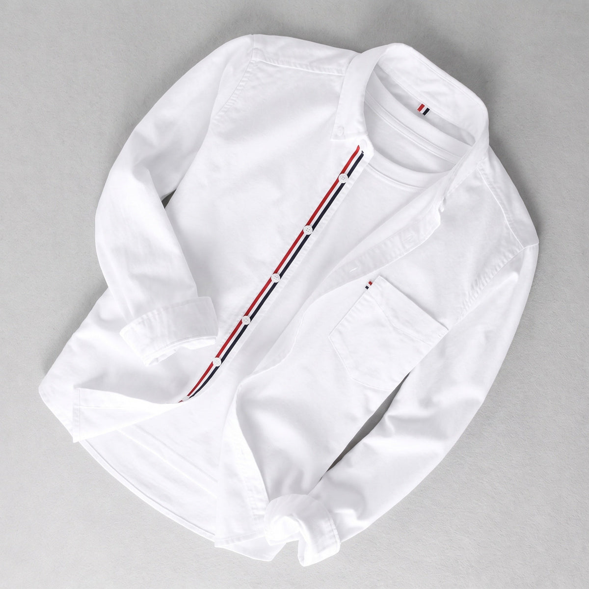 Oxford Tricolor | Camisa de Manga Larga Hombre Oxford Botones Detalle Tricolor