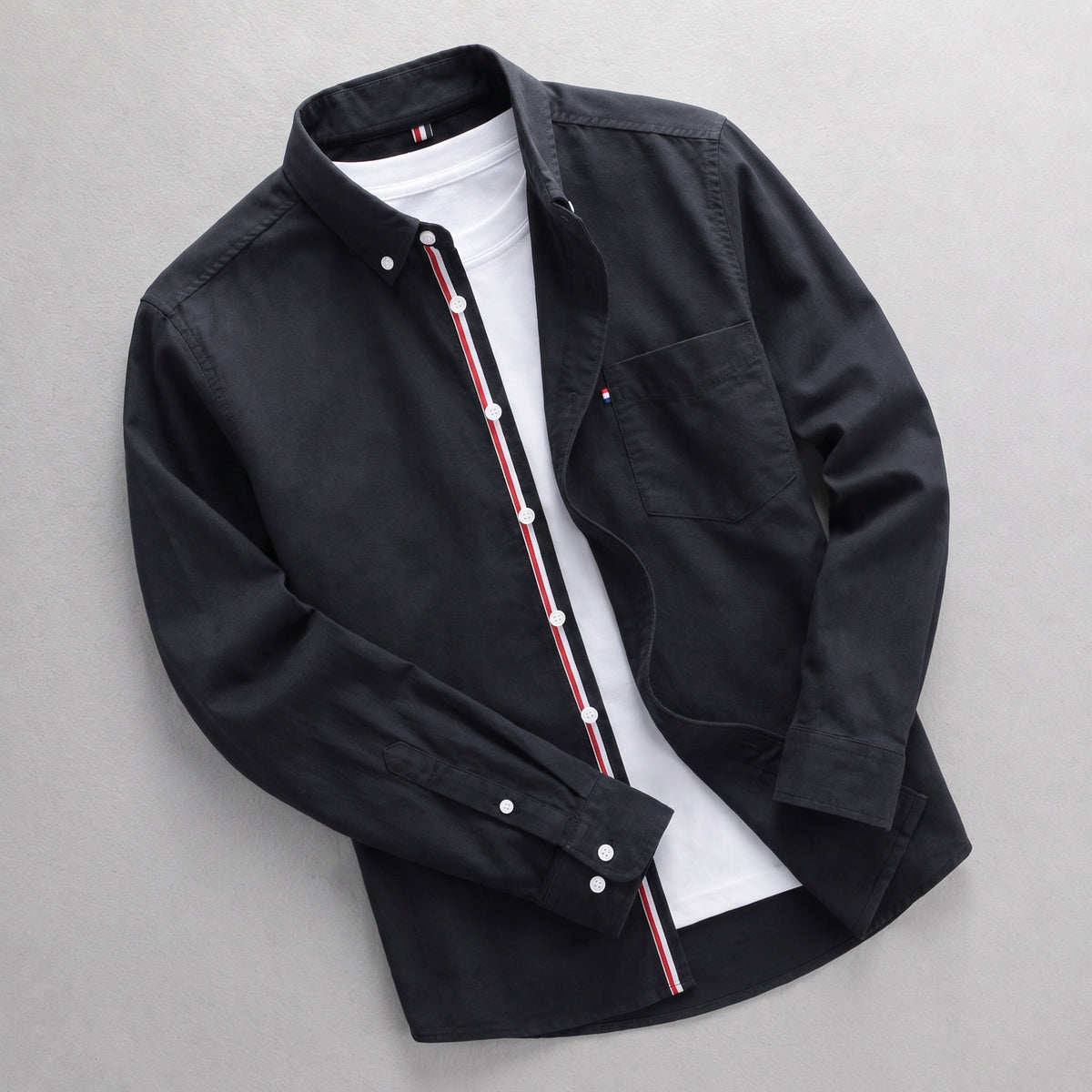 Oxford Tricolor | Camisa de Manga Larga Hombre Oxford Botones Detalle Tricolor