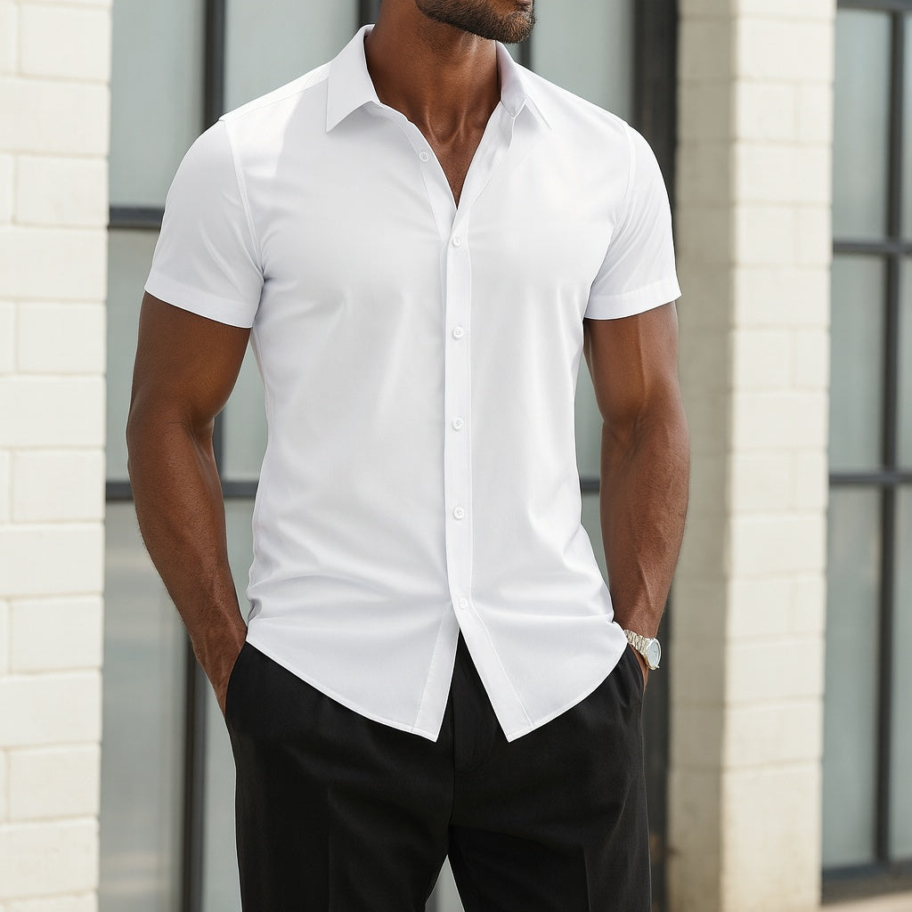 Vestir Fit | Camisa de Vestir de Manga Corta Hombre Slim Fit