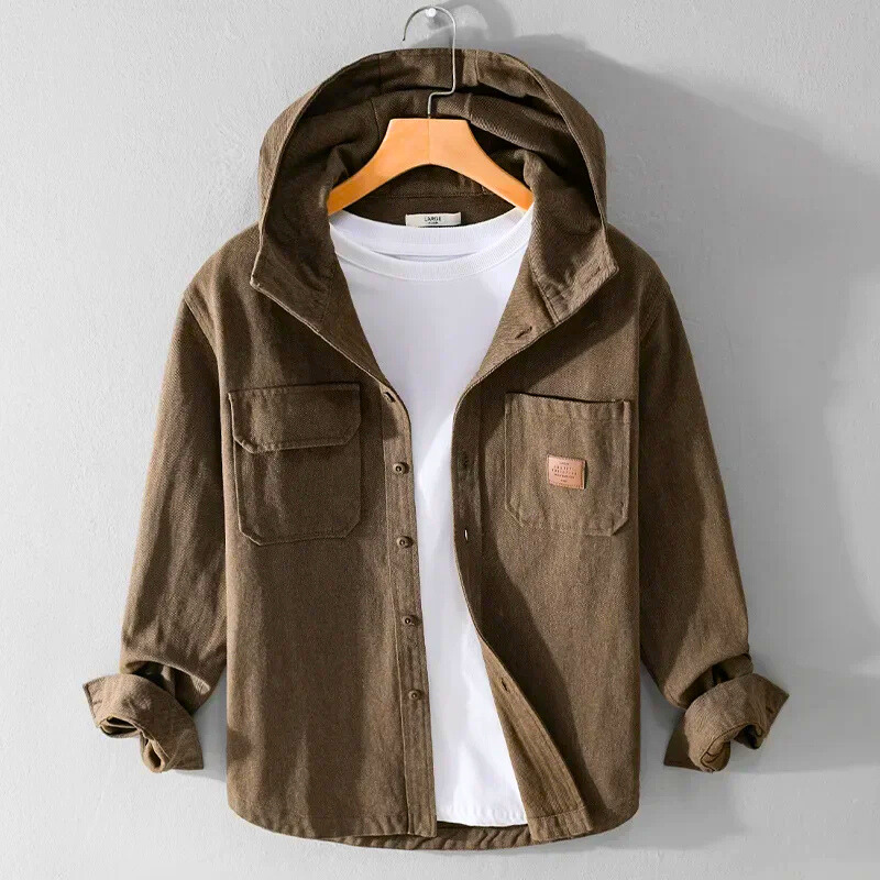 Capucha Gris | Camisa Oversize con Capucha Hombre Algodón Manga Larga