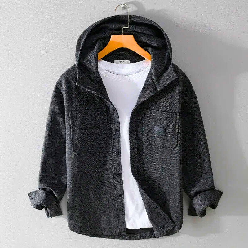 Capucha Gris | Camisa Oversize con Capucha Hombre Algodón Manga Larga