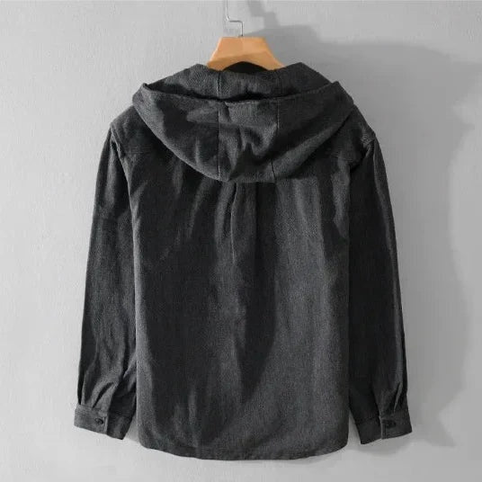 Capucha Gris | Camisa Oversize con Capucha Hombre Algodón Manga Larga